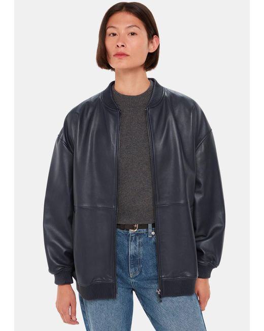 Whistles Gray Erin Leather Bomber