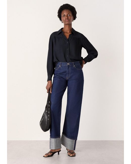 Whistles Blue Tie Detail Crepe Blouse