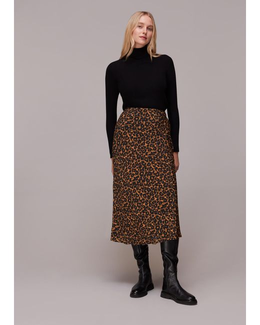 Whistles Brown Classic Leopard Bias Cut Skirt