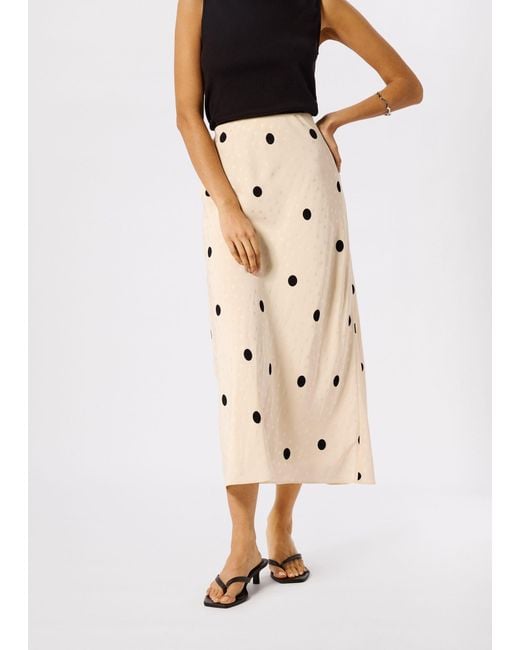 Whistles White Jacquard Spot Satin Midi Skirt