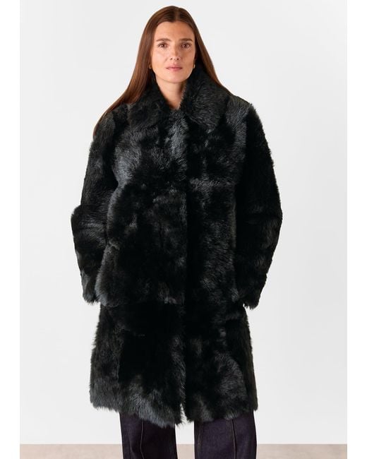 Whistles Black Odette Long Shearling Coat