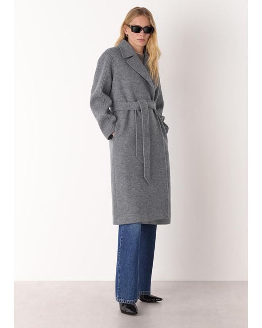 Whistles Gray Long Belted Wool Coat