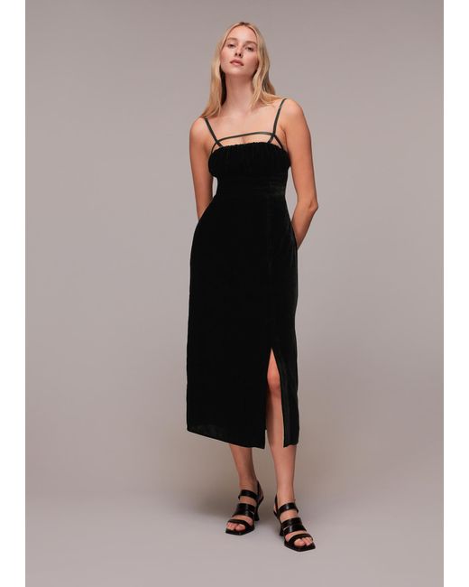 Whistles Black Cut Out Velvet Slip Dress