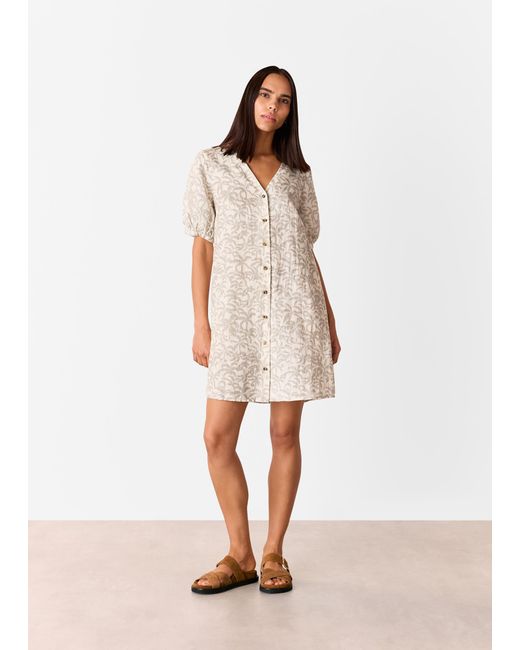 Whistles White Palm Print Linen Blend Dress