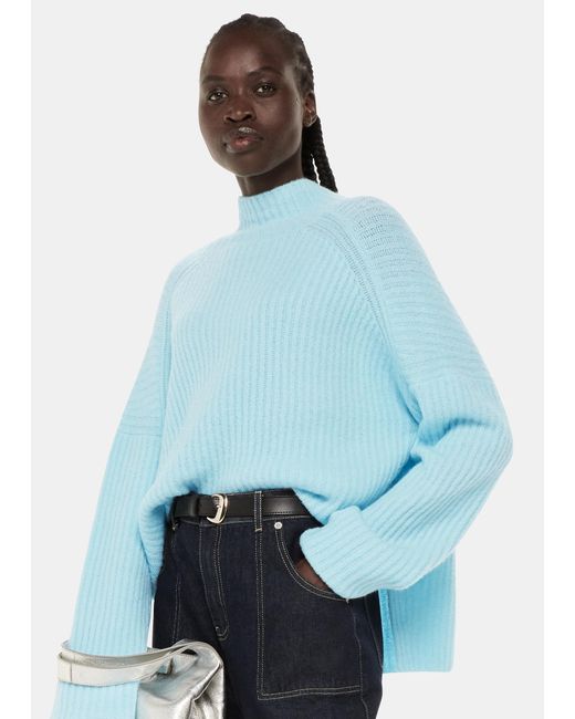 Whistles Blue Wool Mix Rib Funnel Neck