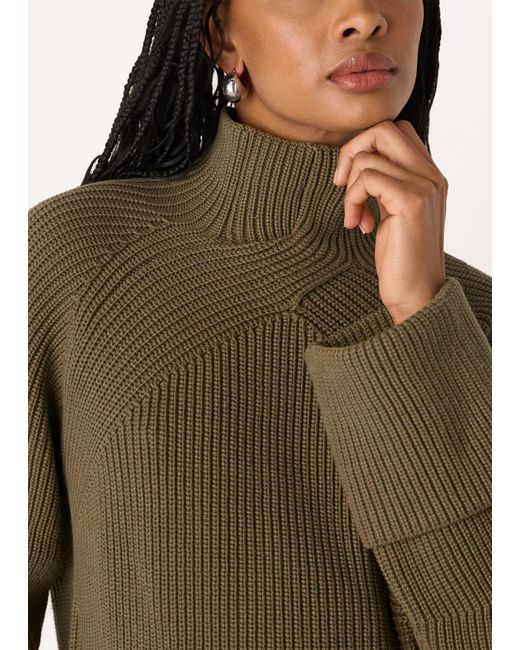 Whistles Green Rib Cable High Neck Jumper