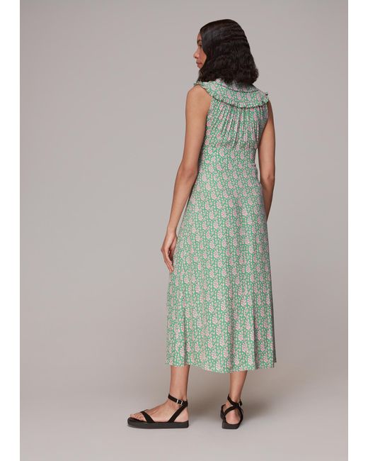 Whistles Multicolor Cut Out Leaf Print Midi Dress