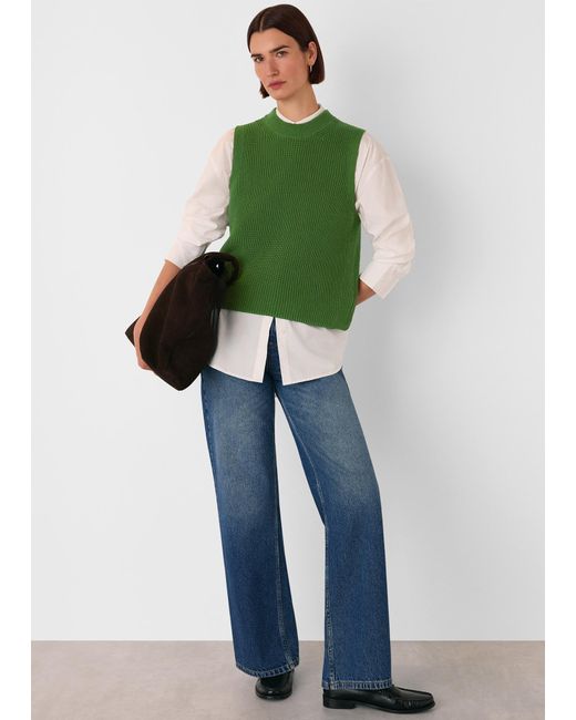 Whistles Green Cotton Back Detail Ribbed Tank