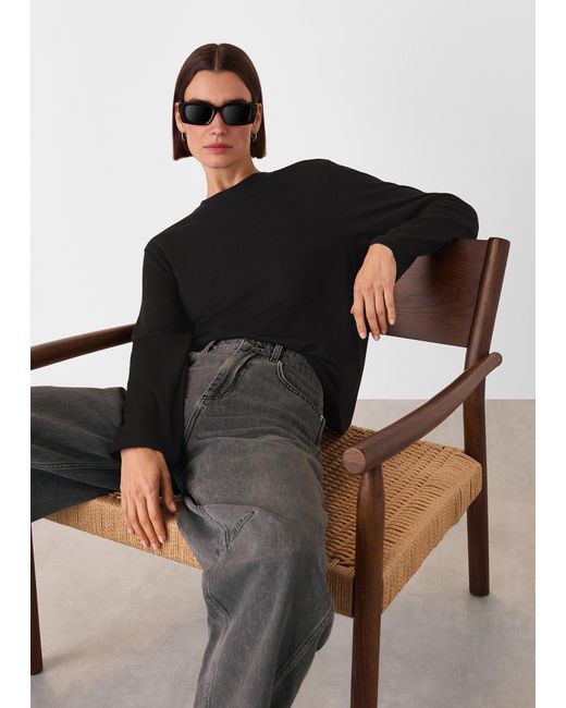 Whistles Black Relaxed Long Sleeve Tee