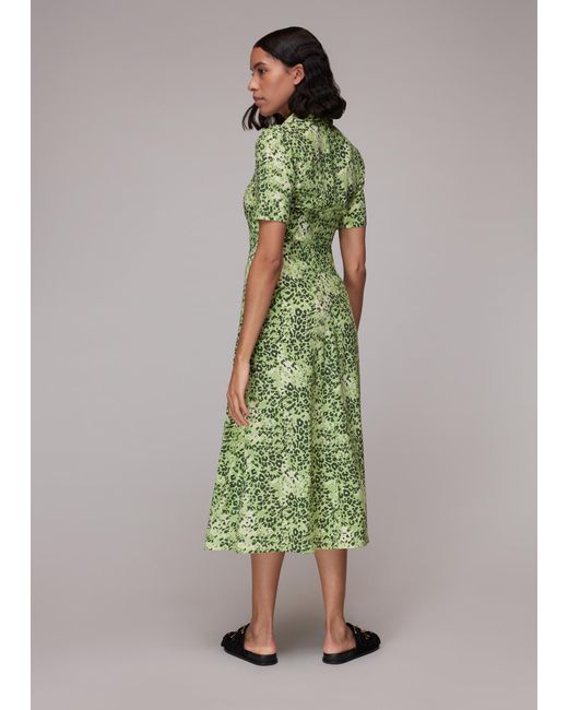 Whistles Green Rowan Hyena Spot Midi Dress