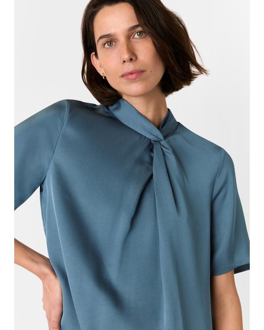 Whistles Blue Cara Twist Neck Mini Dress