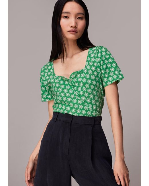 Whistles Green Daisy Check Wrap Tee