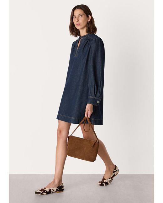 Whistles Blue Long Sleeve Shift Mini Dress