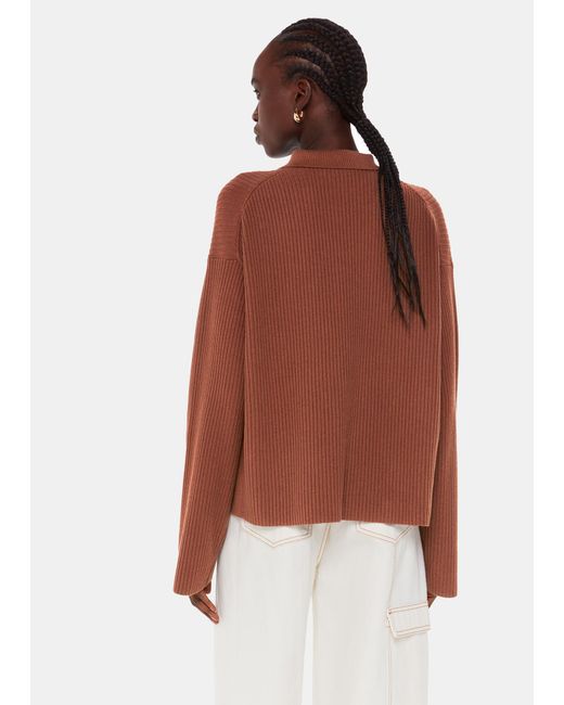 Whistles Brown Rib Collar Cardigan