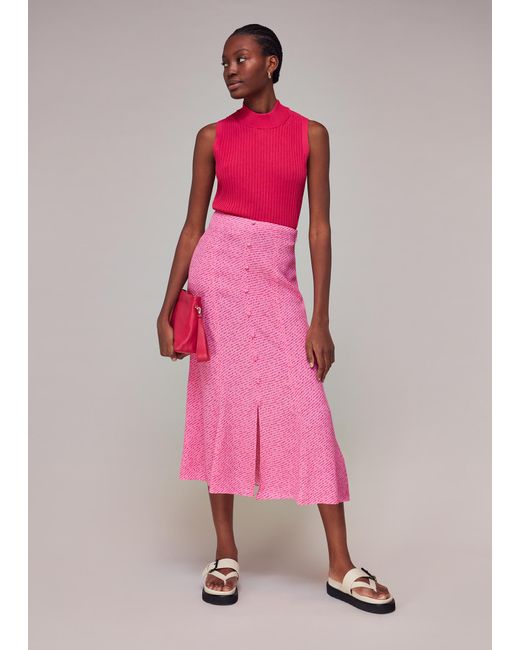 Whistles Pink Diagonal Fleck Button Skirt