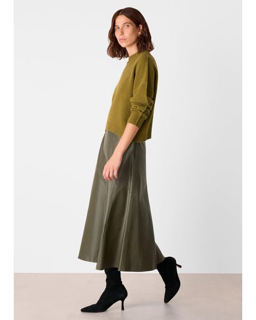 Whistles Green Zig Zag Panel Leather Skirt