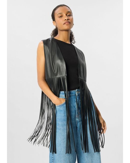 Whistles Black Rei Leather Fringed Waistcoat