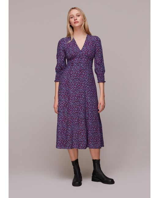 Whistles Purple Floral Garden Midi Dress