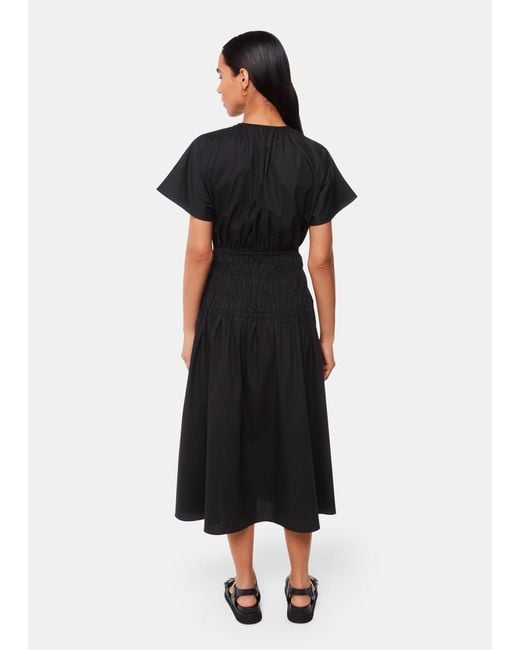Whistles Black Poplin Shirred Dress