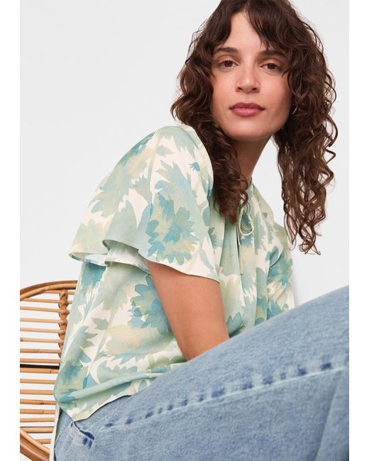 Whistles Green Floral Tie Neck Blouse