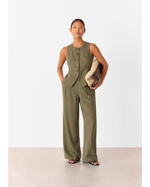Whistles Natural Petite Lottie Pinstripe Trouser