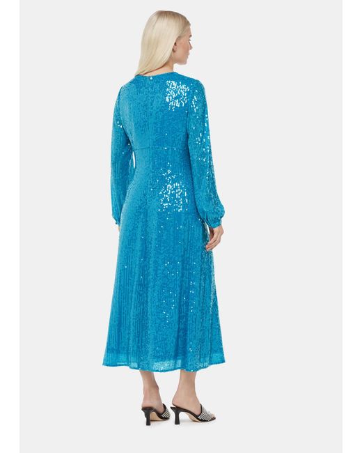 Whistles Blue Petite Sequin Keyhole Midi Dress