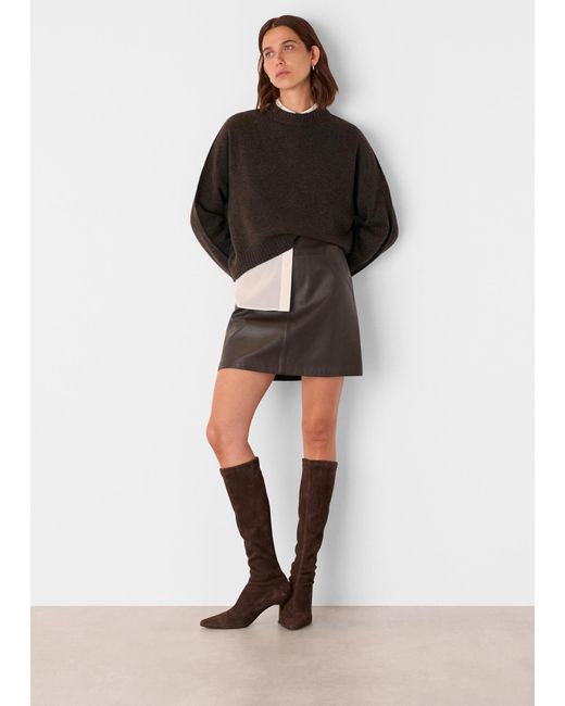 Whistles Black Leather A Line Skirt