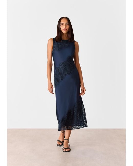 Whistles Blue Lace Insert Midi Dress