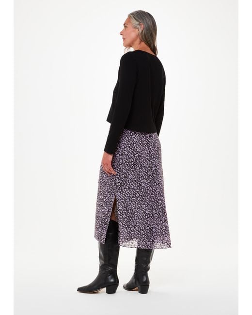 Whistles Purple Daisy Field Side Button Skirt