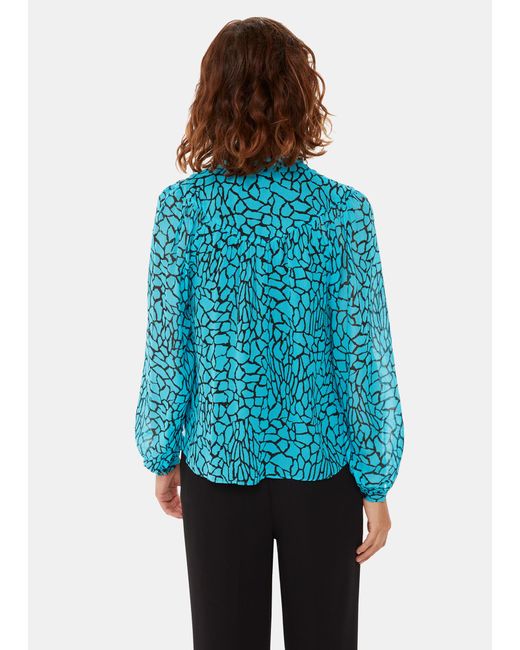 Whistles Blue Terrazzo Button Front Blouse