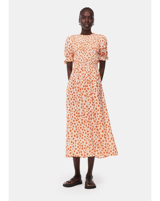 Whistles Multicolor Spot Shirred Midi Dress