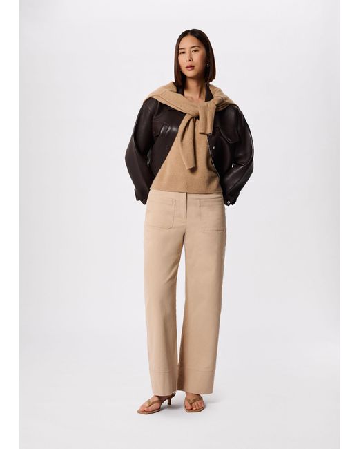 Whistles Natural Wide Leg Casual Cotton Trouser