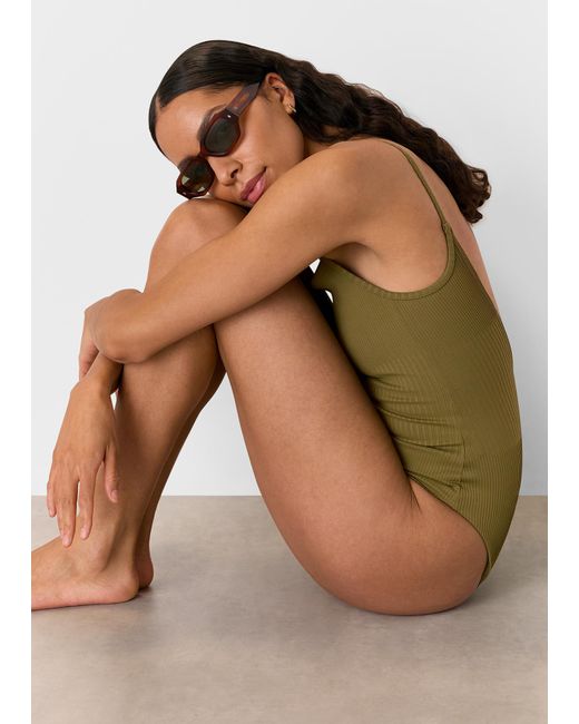 Whistles Green Mixed Rib Halter Neck Swimsuit
