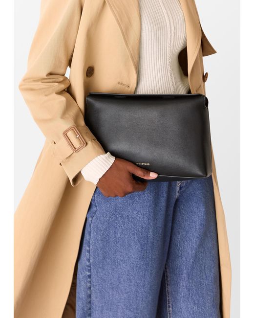 Whistles Black Fia Foldtop Clutch Bag