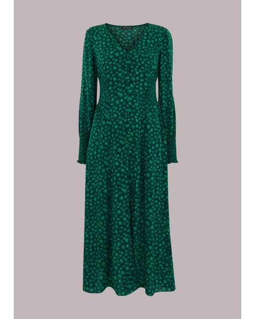 Whistles Green Lava Spot Print Midi Dress