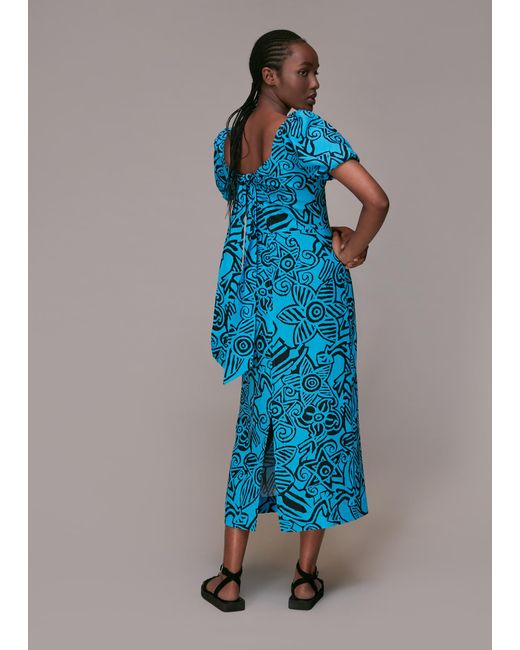 Whistles Blue Starflower Puff Sleeve Dress