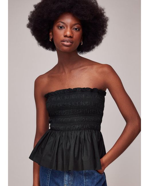 Whistles Black Shirred Tie Detail Top