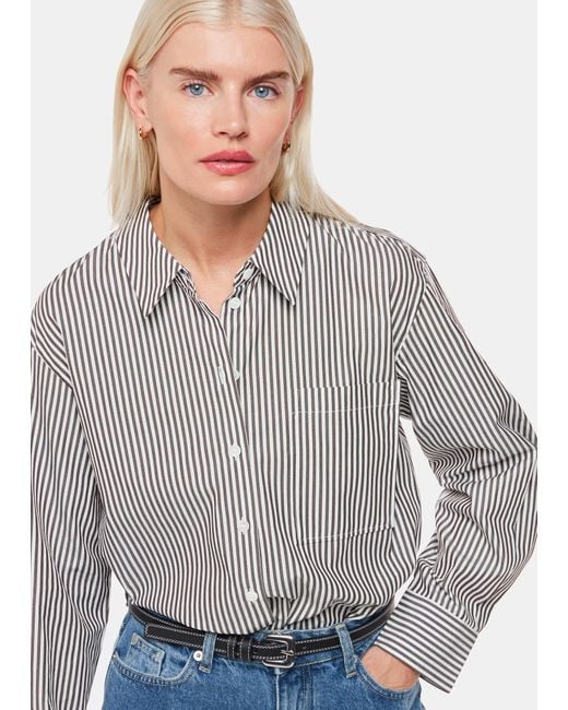 Whistles Gray Petite Stripe Relaxed Fit Shirt