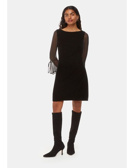 Whistles Black Velvet Mesh Sleeve Mini Dress