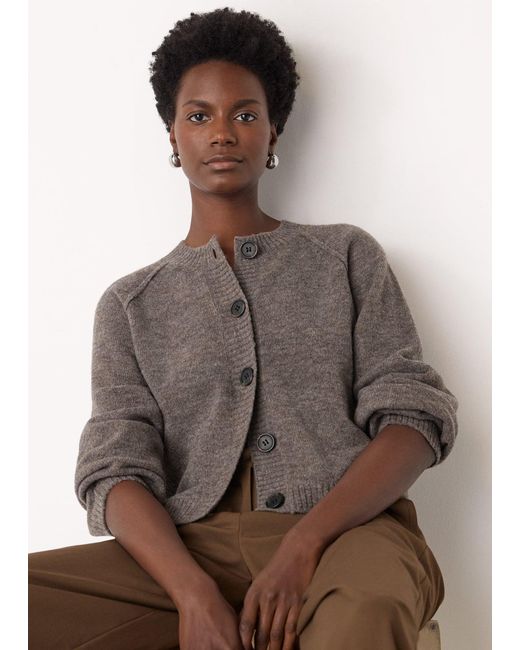 Whistles Brown Wool Mix Crew Cardigan