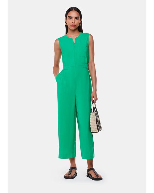 Whistles Green Josie Zip Front Jumpsuit