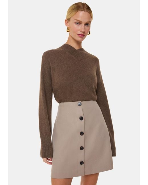 Whistles Brown Button Front Wool Mini Skirt