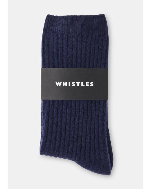 Whistles Blue Cashmere Ribbed Socks
