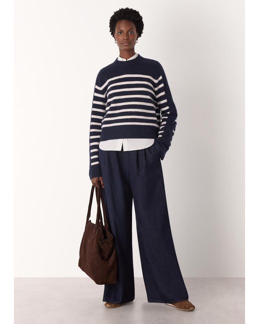 Whistles Blue Wool Mix Contrast Stripe Knit