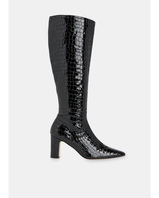 Whistles Black Albie Croc Knee High Boot