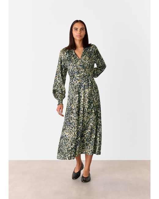 Whistles Green Leopard Swirl Midi Dress