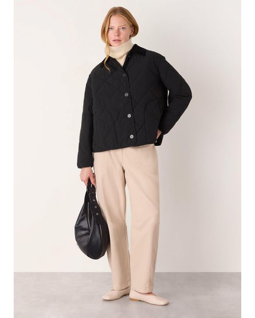 Whistles Black Short Quilted Cord Collar Coat