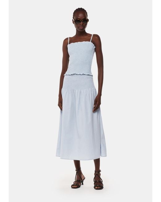 Whistles White Louisa Smocked Midi Skirt