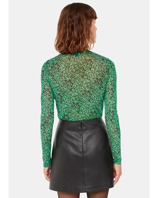 Whistles Green Dappled Floral Mesh Top