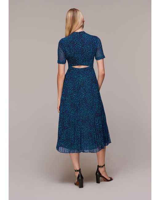 Whistles Blue Forest Leopard Cut Out Dress
